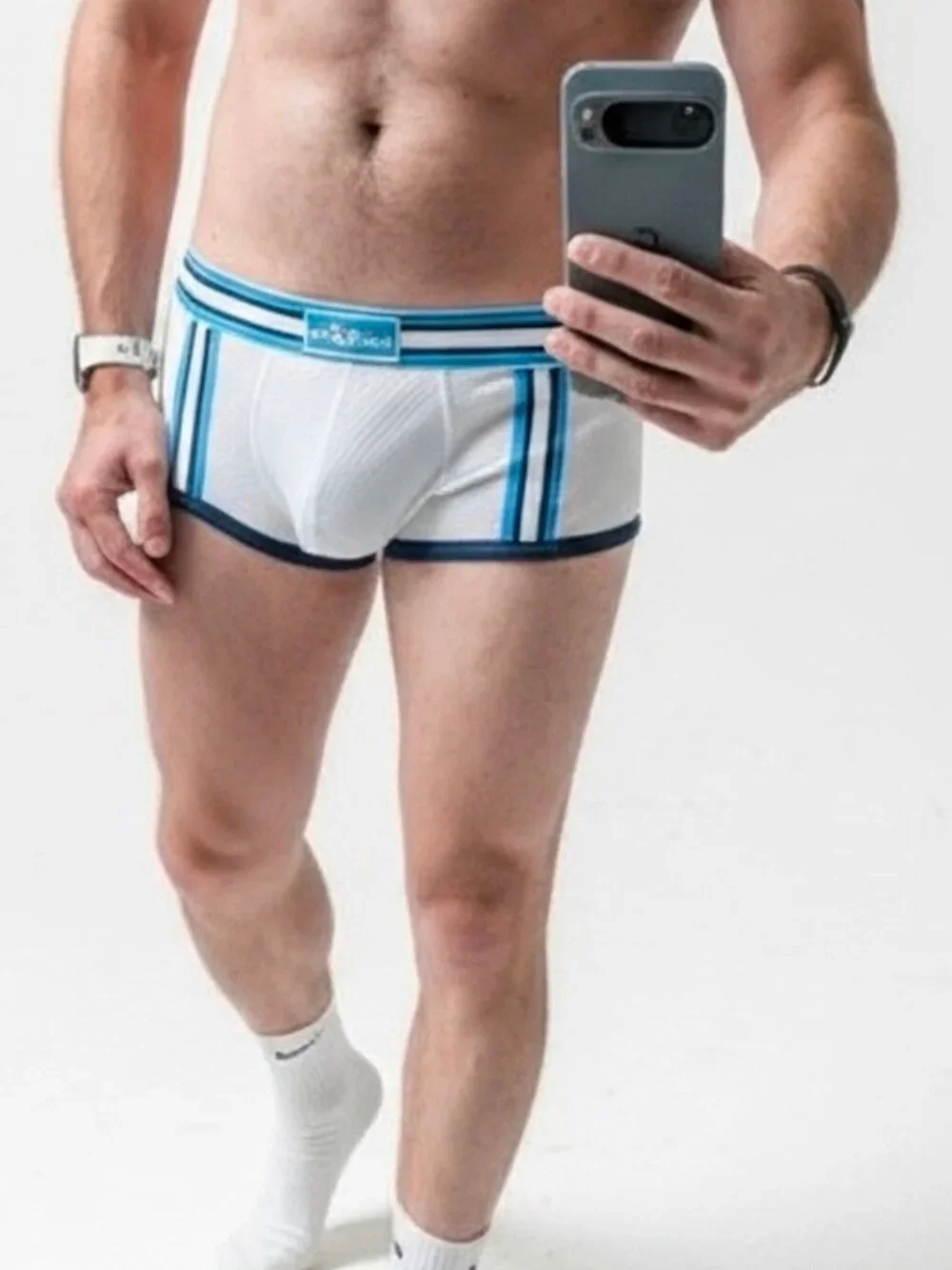 AussieBum white and blue trunks
